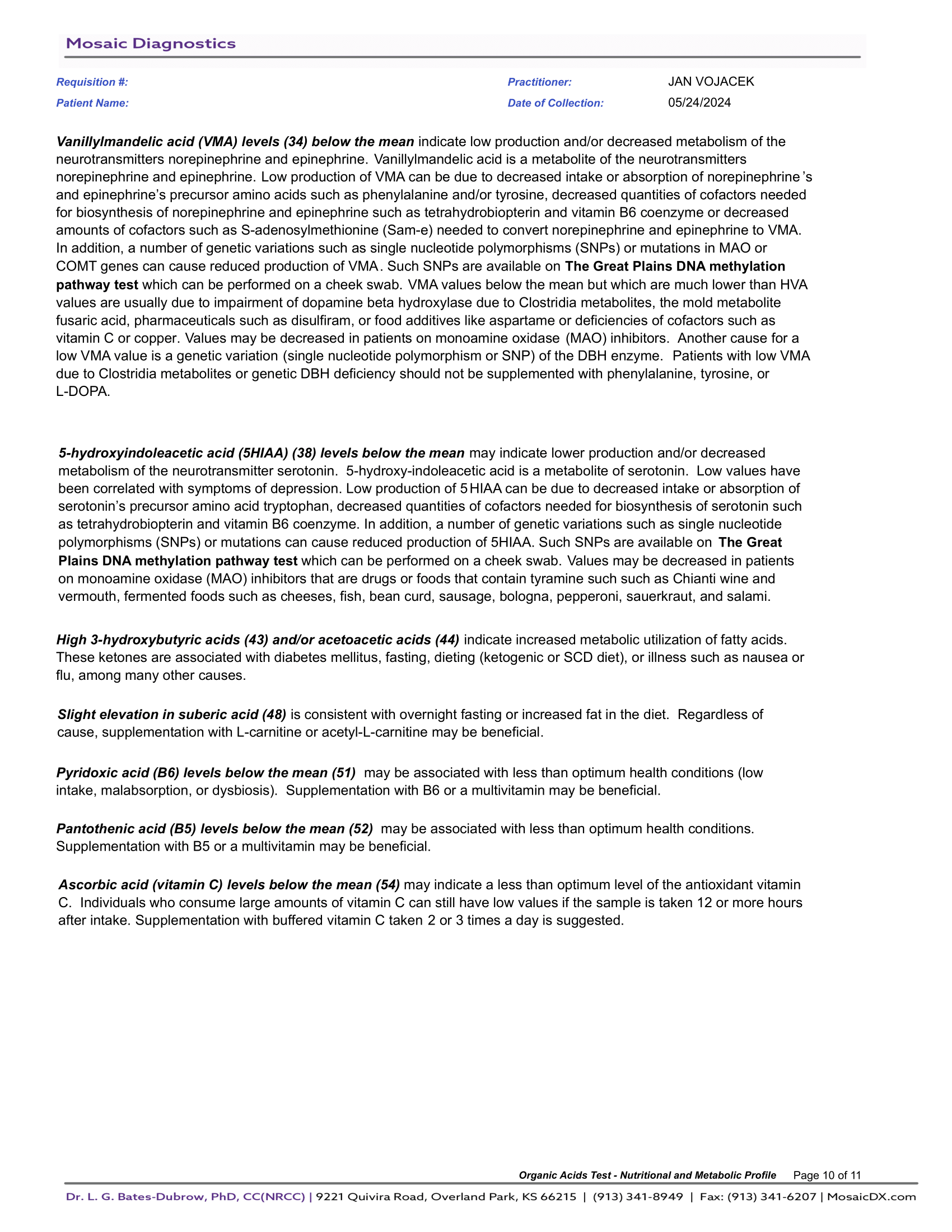 Test organických kyselin - základní diagnostický test
