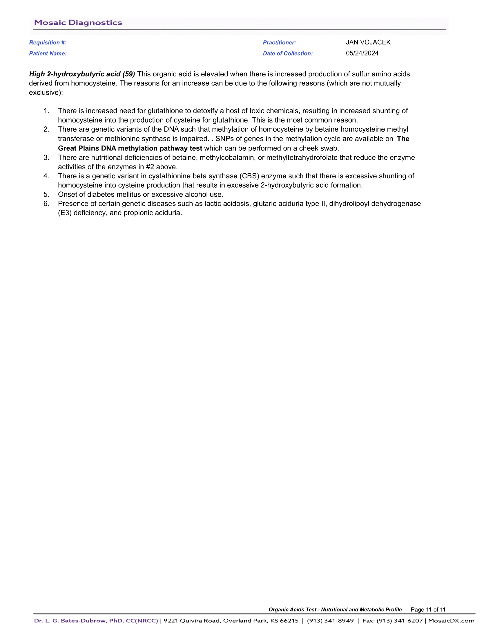 Test organických kyselin - základní diagnostický test