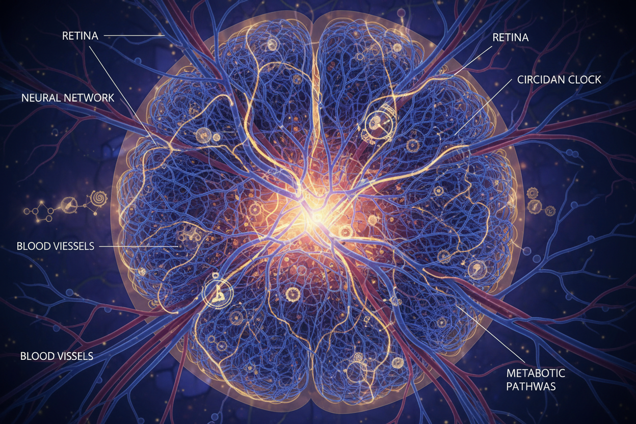 Mozek v oku: Jak síť tiše řídí metabolismus, cévy i čas